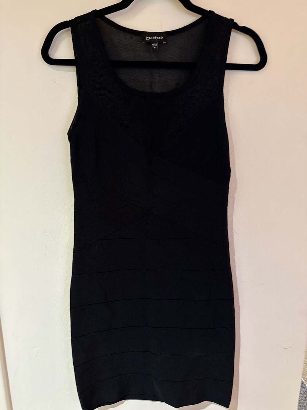 Bebe Black Bandage Bodycon Dress Size M Mesh Illusion Sleeveless Y2K Party